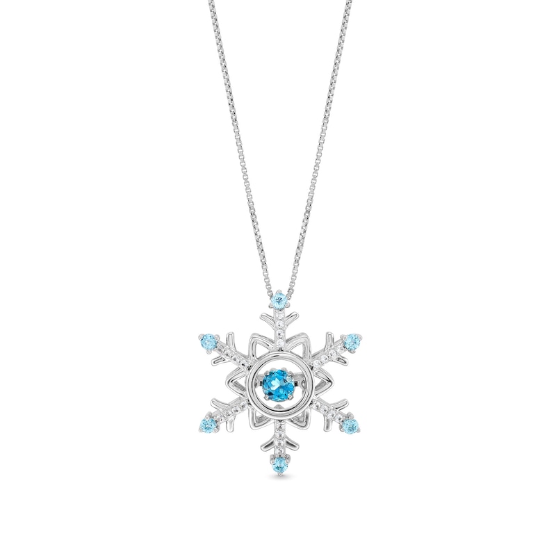 Main Image 1 of 4.0mm London and Swiss Blue Topaz with White Lab-Created Sapphire Snowflake Pendant in Sterling Silver