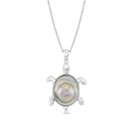 Oval Cultured Mabe Pearl Turtle Pendant in Sterling Silver