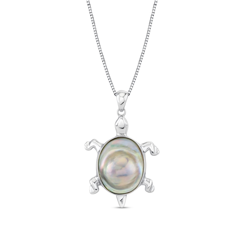 Main Image 1 of Oval Cultured Mabe Pearl Turtle Pendant in Sterling Silver