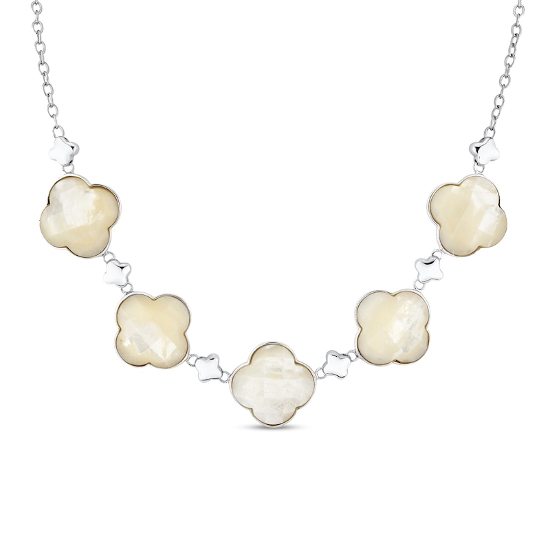 Main Image 1 of 20.0mm Mother-of-Pearl Clover Choker Necklace in Sterling Silver - 14”