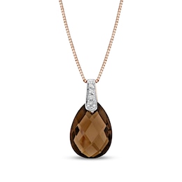 Pear-Shaped Smoky Quartz and Diamond Accent Pendant in 14K Rose Gold