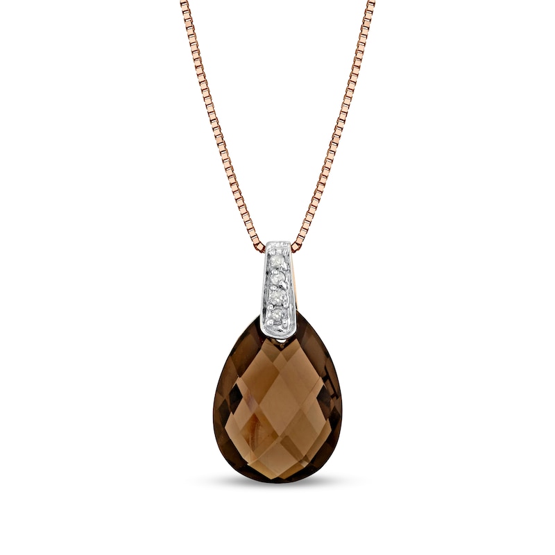 Main Image 1 of Pear-Shaped Smoky Quartz and Diamond Accent Pendant in 14K Rose Gold