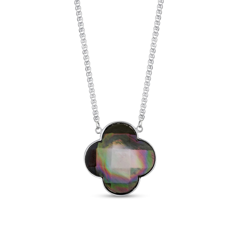 Main Image 1 of 20.0mm Black Mother-of-Pearl Solitaire Clover Necklace in 14K White Gold - 16”