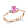 Thumbnail Image 1 of Oval Pink Sapphire and 1/20 CT. T.W. Baguette Diamond Collar Ring in 14K Rose Gold