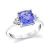 Thumbnail Image 1 of 8.0mm Cushion-Cut Tanzanite and 1/10 CT. T.W. Diamond Tri-Sides Ring in 10K White Gold