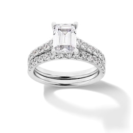 3 CT. T.W. Emerald-Cut Certified Lab-Created Diamond Bridal Set in 14K White Gold (F/VS2)