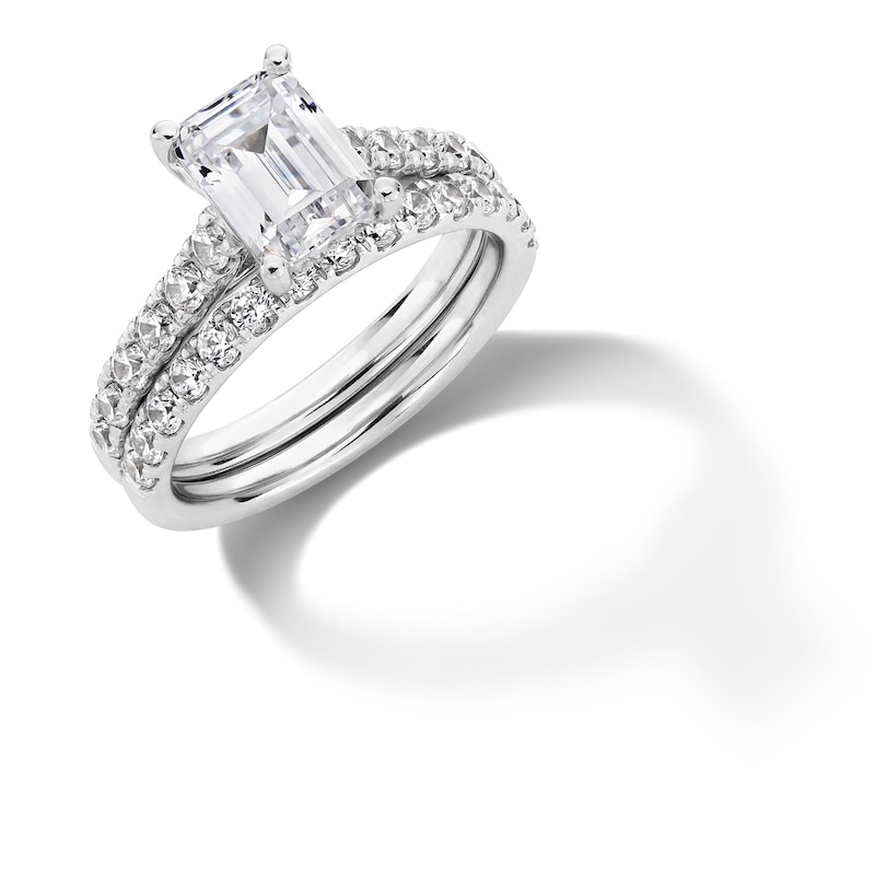 Main Image 3 of 3 CT. T.W. Emerald-Cut Certified Lab-Created Diamond Bridal Set in 14K White Gold (F/VS2)