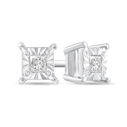 1/20 CT. T.W. Princess-Cut Diamond Miracle Frame Solitaire Stud Earrings in Sterling Silver