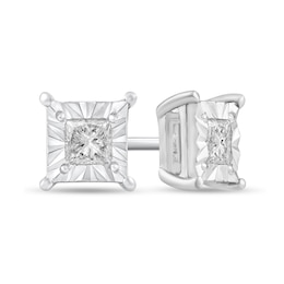 1/4 CT. T.W. Princess-Cut Diamond Miracle Frame Solitaire Stud Earrings in Sterling Silver