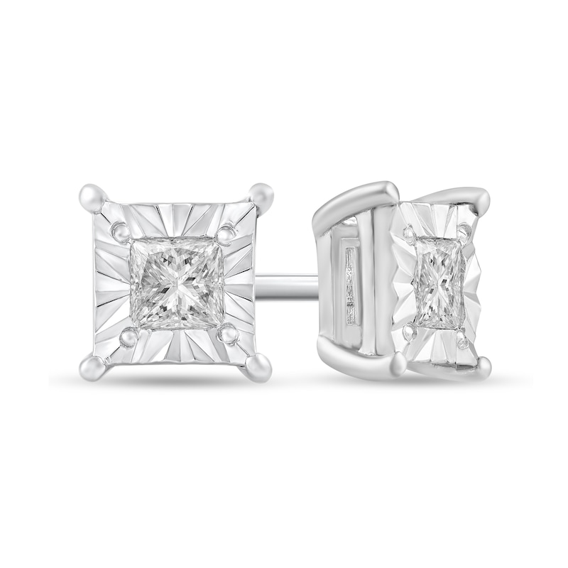 Main Image 1 of 1/4 CT. T.W. Princess-Cut Diamond Miracle Frame Solitaire Stud Earrings in Sterling Silver