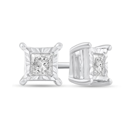 1/6 CT. T.W. Princess-Cut Diamond Miracle Frame Solitaire Stud Earrings in Sterling Silver