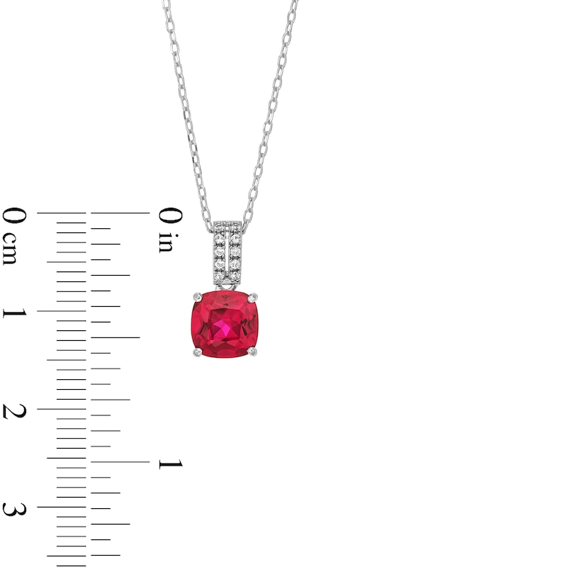 Main Image 6 of Cushion-Cut Lab-Created Ruby and White Lab-Created Sapphire Pendant, Ring and Stud Earrings Set in Sterling Silver