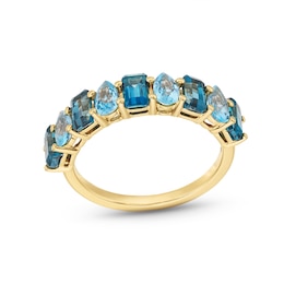 EFFY™ Collection Emerald-Cut and Pear-Shaped Blue Topaz Alternating Band in 14K Gold