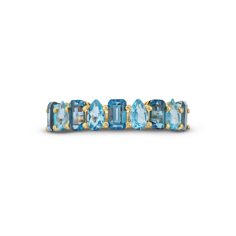 Main Image 4 of EFFY™ Collection Emerald-Cut and Pear-Shaped Blue Topaz Alternating Band in 14K Gold