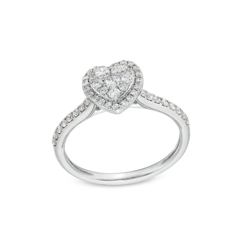 Main Image 1 of 1/2 CT. T.W. Heart-Shaped Multi-Diamond Frame Engagement Ring in 10K White Gold