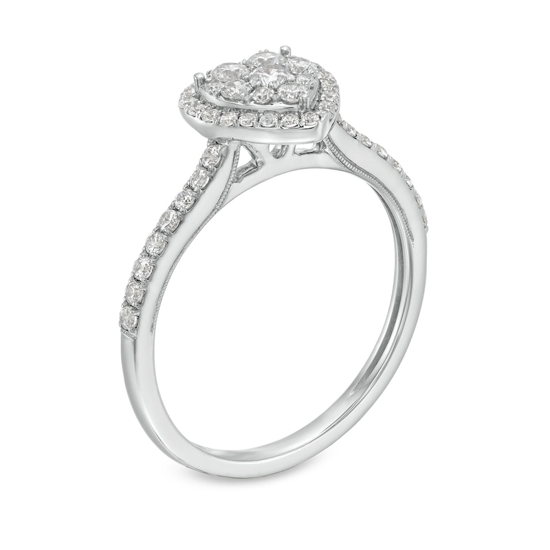 Main Image 3 of 1/2 CT. T.W. Heart-Shaped Multi-Diamond Frame Engagement Ring in 10K White Gold