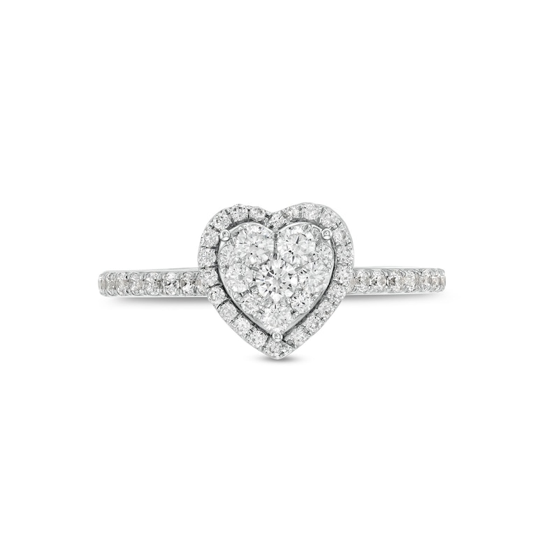 Main Image 4 of 1/2 CT. T.W. Heart-Shaped Multi-Diamond Frame Engagement Ring in 10K White Gold