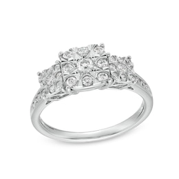 1/2 CT. T.W. Cushion-Shaped Multi-Diamond Three Stone Engagement Ring in 10K White Gold