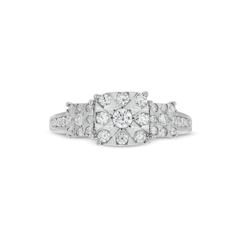 Main Image 4 of 1/2 CT. T.W. Cushion-Shaped Multi-Diamond Three Stone Engagement Ring in 10K White Gold