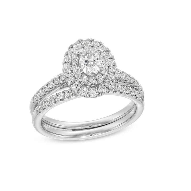 Main Image 1 of 1 CT. T.W. Oval Diamond Double Frame Bridal Set in 14K White Gold