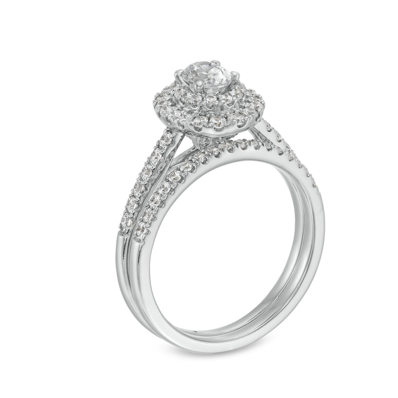 Main Image 3 of 1 CT. T.W. Oval Diamond Double Frame Bridal Set in 14K White Gold