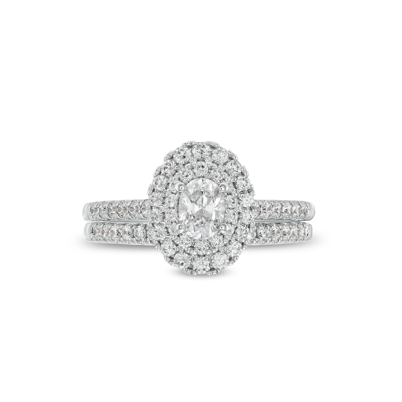 Main Image 4 of 1 CT. T.W. Oval Diamond Double Frame Bridal Set in 14K White Gold