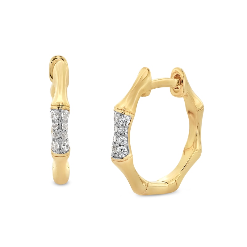 Main Image 1 of 1/10 CT. T.W. Diamond Bamboo Octagonal Hoop Earrings in Sterling Silver with 14K Gold Plate