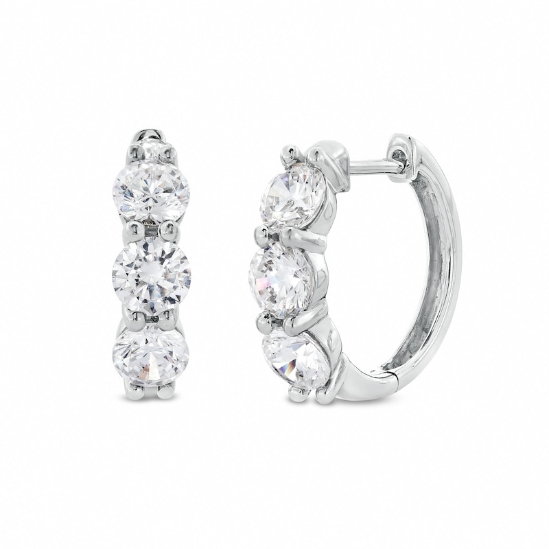 Main Image 1 of 2-3/8 CT. T.W. Certified Lab-Created Diamond Three Stone Hoop Earrings in 14K White Gold (F/SI2)