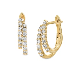 1/2 CT. T.W. Diamond Double Row Split Hoop Earrings in 10K Gold