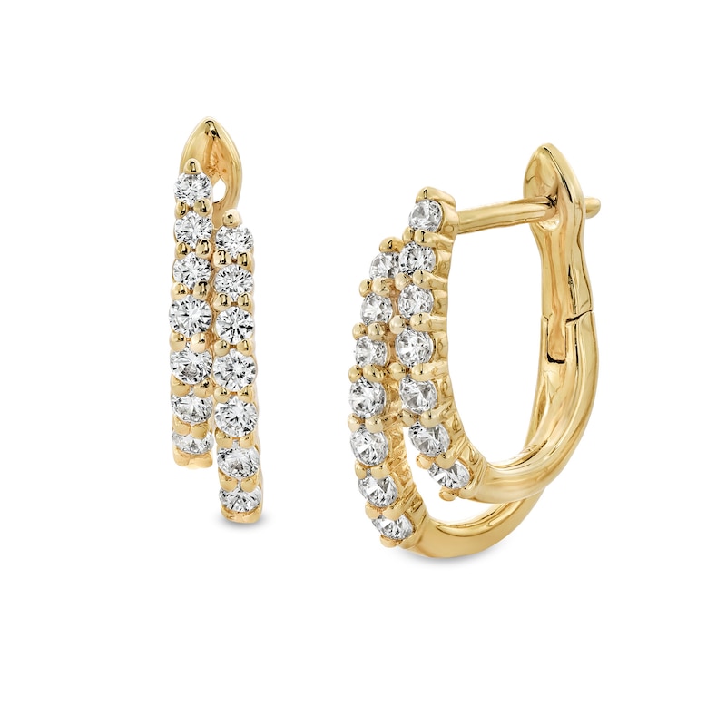 Main Image 1 of 1/2 CT. T.W. Diamond Double Row Split Hoop Earrings in 10K Gold