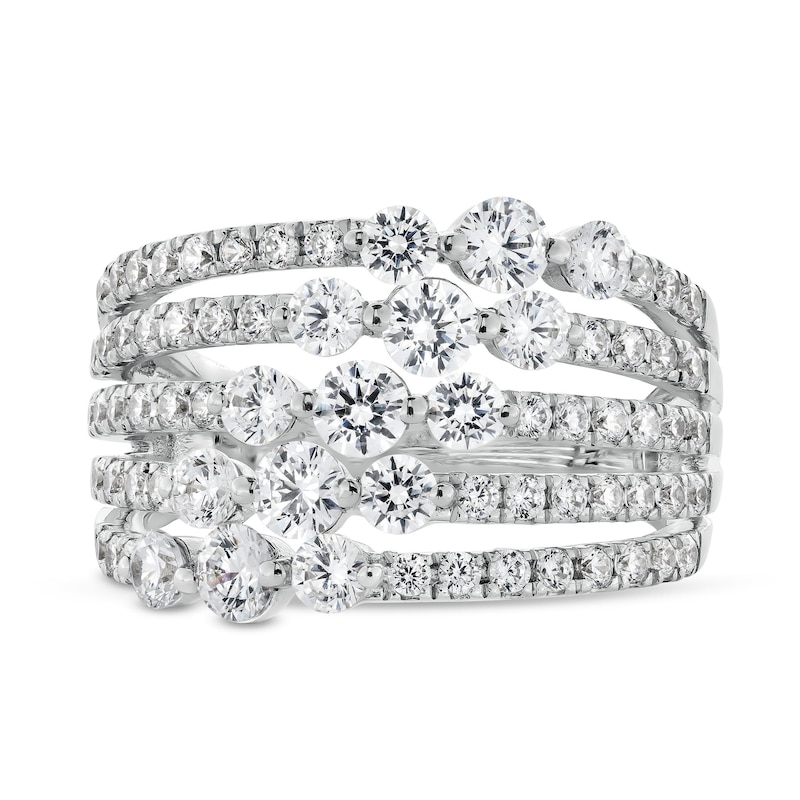 Main Image 4 of 2 CT. T.W. Certified Lab-Created Diamond Graduated Trio Multi-Row Ring in 14K White Gold (F/SI2)