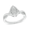 Thumbnail Image 1 of 1/8 CT. T.W. Pear-Shaped Multi-Diamond Frame Crossover Shank Promise Ring in Sterling Silver