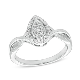 1/8 CT. T.W. Pear-Shaped Multi-Diamond Frame Crossover Shank Promise Ring in Sterling Silver