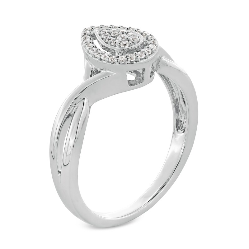 Main Image 3 of 1/8 CT. T.W. Pear-Shaped Multi-Diamond Frame Crossover Shank Promise Ring in Sterling Silver