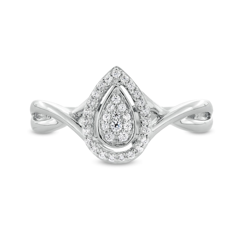 Main Image 4 of 1/8 CT. T.W. Pear-Shaped Multi-Diamond Frame Crossover Shank Promise Ring in Sterling Silver