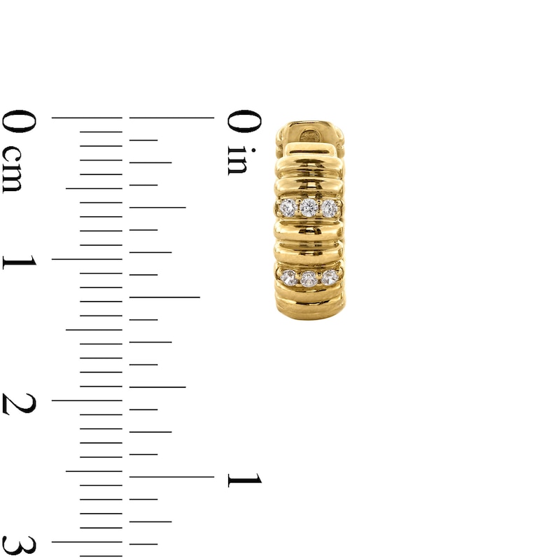 Main Image 3 of 1/10 CT. T.W. Diamond Ribbed Huggie Hoop Earrings in 10K Gold