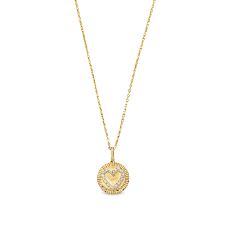 1/10 CT. T.W. Diamond Heart Coin-Edge Medallion Pendant in Sterling Silver with 14K Gold Plate