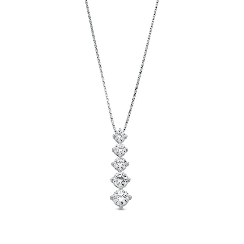 Main Image 1 of 1-1/2 CT. T.W. Certified Lab-Created Diamond Graduated Five Stone Linear Drop Pendant in 14K White Gold (F/SI2)