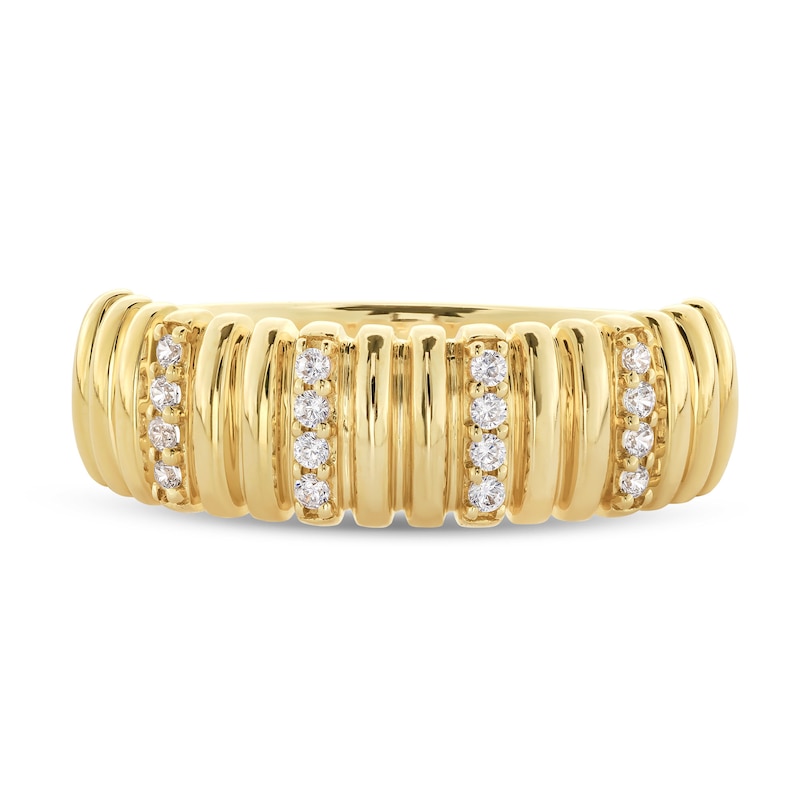 Main Image 4 of 1/10 CT. T.W. Diamond Ribbed Alternating Ring in 10K Gold