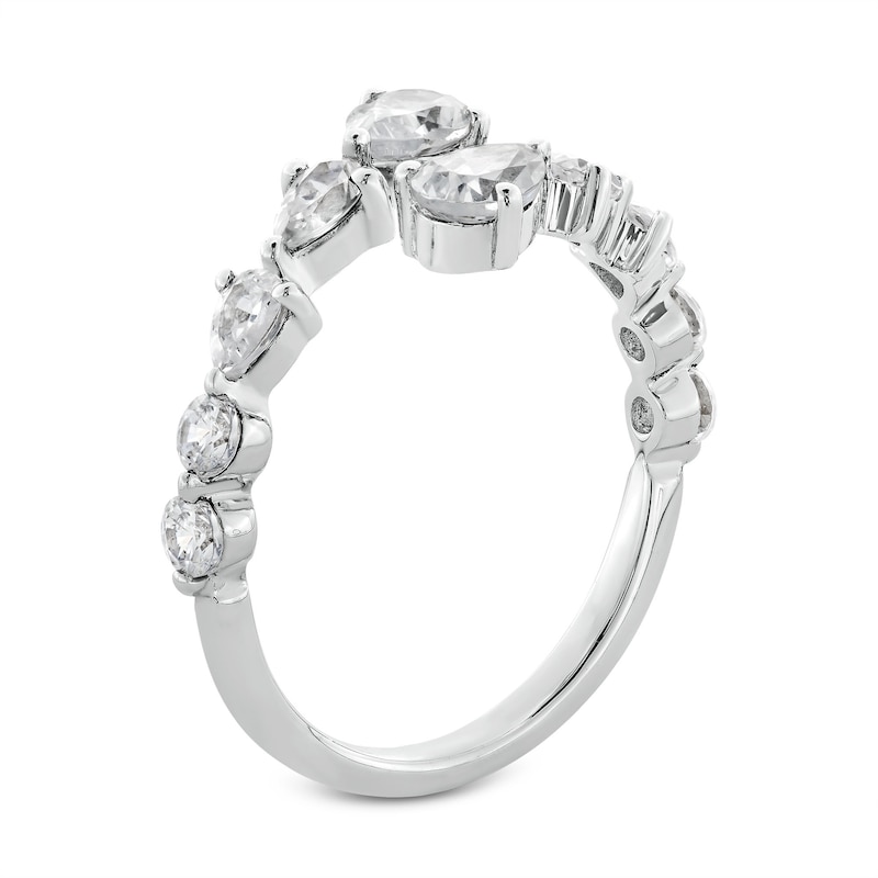 1-1/4 CT. T.W. Pear-Shaped Certified Lab-Created Diamond Graduated Bypass Open Shank Ring in 14K White Gold (F/SI2)