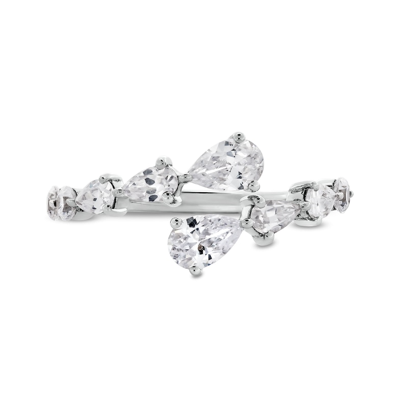 1-1/4 CT. T.W. Pear-Shaped Certified Lab-Created Diamond Graduated Bypass Open Shank Ring in 14K White Gold (F/SI2)