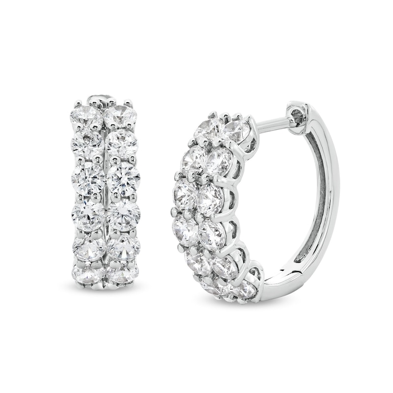 Main Image 1 of 1-1/2 CT. T.W. Certified Lab-Created Diamond Double Row Huggie Hoop Earrings in 14K White Gold (F/SI2)