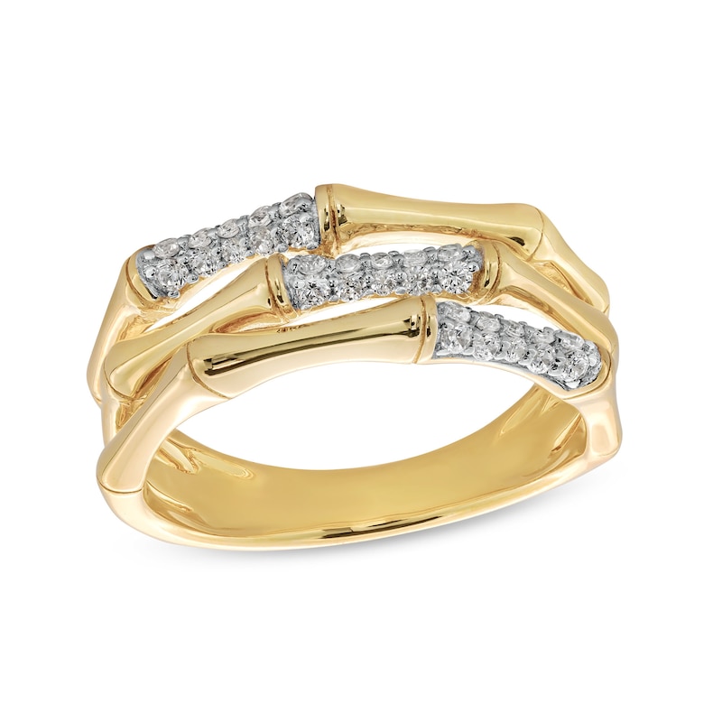 Main Image 1 of 1/5 CT. T.W. Diamond Triple Row Bamboo Ring in Sterling Silver with 14K Gold Plate - Size 7