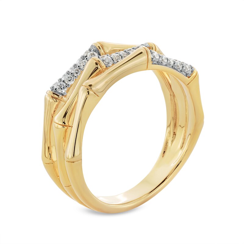 Main Image 3 of 1/5 CT. T.W. Diamond Triple Row Bamboo Ring in Sterling Silver with 14K Gold Plate - Size 7