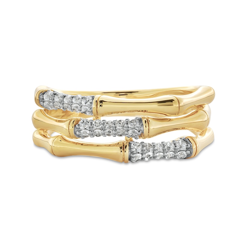 Main Image 4 of 1/5 CT. T.W. Diamond Triple Row Bamboo Ring in Sterling Silver with 14K Gold Plate - Size 7