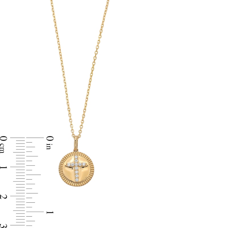 Main Image 4 of 1/20 CT. T.W. Diamond Cross Coin-Edge Medallion Pendant in Sterling Silver with 14K Gold Plate