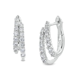 1/2 CT. T.W. Diamond Double Row Split Hoop Earrings in 10K White Gold