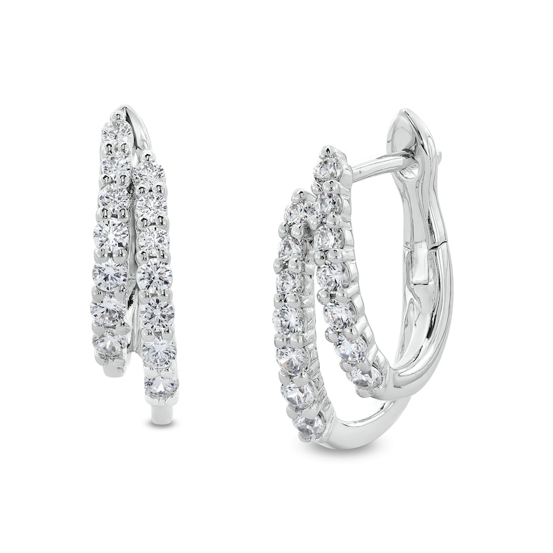 Main Image 1 of 1/2 CT. T.W. Diamond Double Row Split Hoop Earrings in 10K White Gold