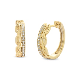 1/10 CT. T.W. Diamond Curb Chain Link Double Row Hoop Earrings in Sterling Silver with 14K Gold Plate