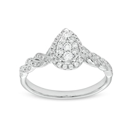 1/4 CT. T.W. Pear-Shaped Multi-Diamond Frame Twist Shank Vintage-Style Promise Ring in 10K White Gold